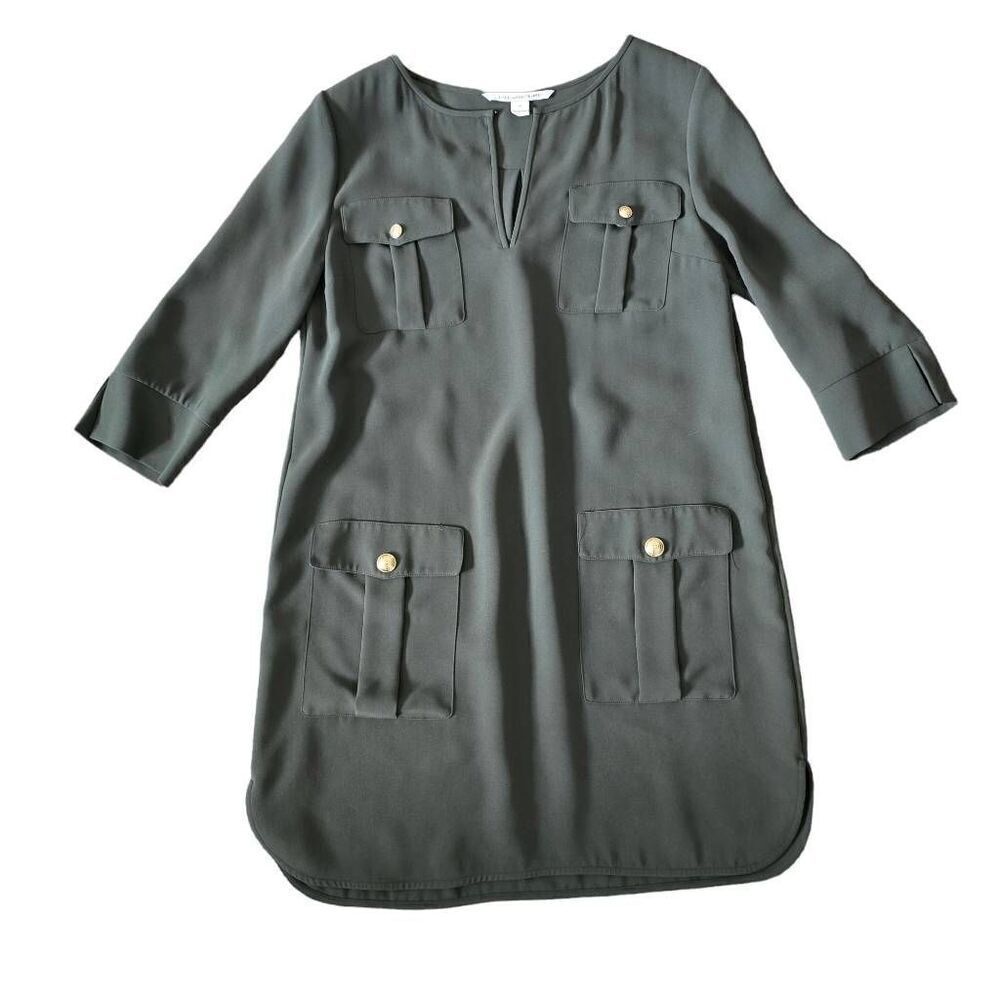 Diane Von Furstenberg Mini Dress Women's Sizeā10 Green Long Sleeve Front Pockets